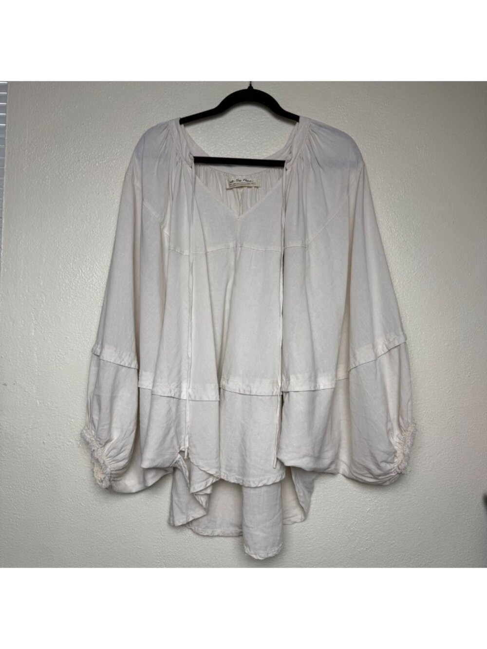 Free People Anthropologie Beige Off WHite Prairie Sleeve Cape Blouse Boho Sz XL
